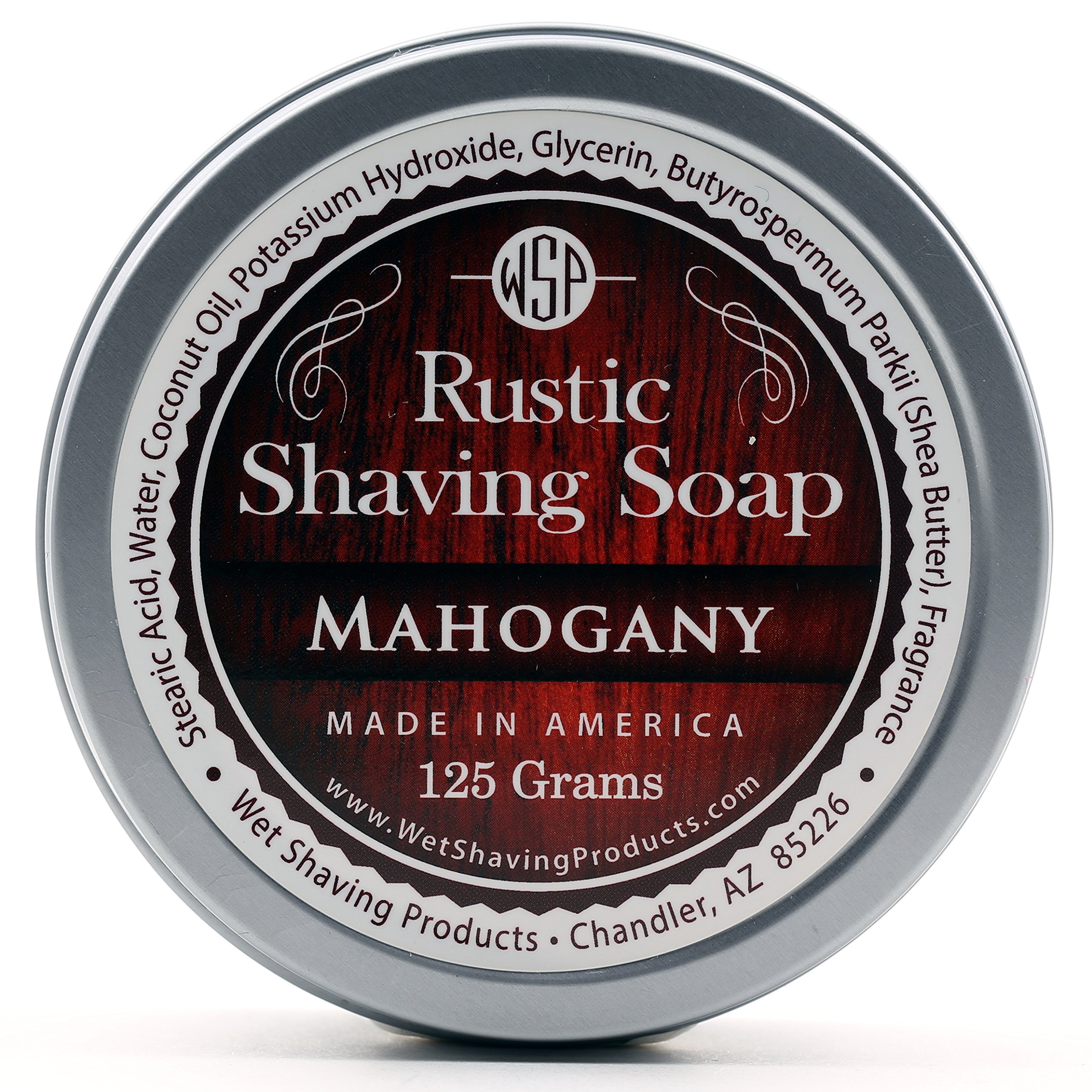 WSP Luxury Rustic Shaving Soap 4.4 Oz in Tin Artisan Made in America Using Vegan Natural Ingredients (Mahogany) by Wet Shaving Products