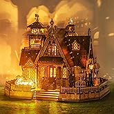 FUNPOLA LED 3D Wood Puzzle Countryside Cottage Model - DIY Miniature Building Kit with Spark LED Lights - 3D Craft Rural Arch