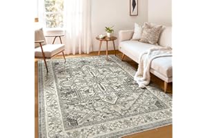 WITSHOCK Living Room Area Rugs 5x7: Washable Rug Boho Soft Non-Slip Low Pile Stain Resistant Foldable Carpet for Bedroom Playroom Dining Room Office Kitchen Farmhouse Home Decor Rug-Brown/Lvory