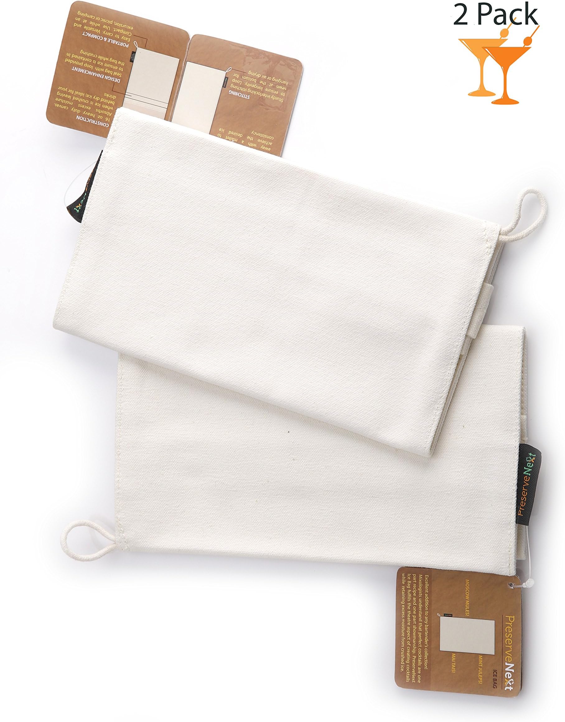 PreserveNext Professional Grade (8.0” x 12.5”) Reusable Lewis Canvas Ice Bag/Ice Crusher - Contemporary Style – Small (2 Pack)