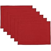 Solino Home Linen Red Placemats Set of 6-100% Pure Linen Placemats 14 x 19 Inch for Mothers Day, Winter - Fete