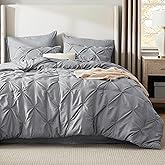 Bedsure Oversized Queen Comforter Set Grey - Bed in a Bag Bedding Set 7 Pieces, GentleSoft™ Pintuck Bed Set Gift for Family, Pinch Pleat All Season Comforter with Sheets, Pillowcases & Shams