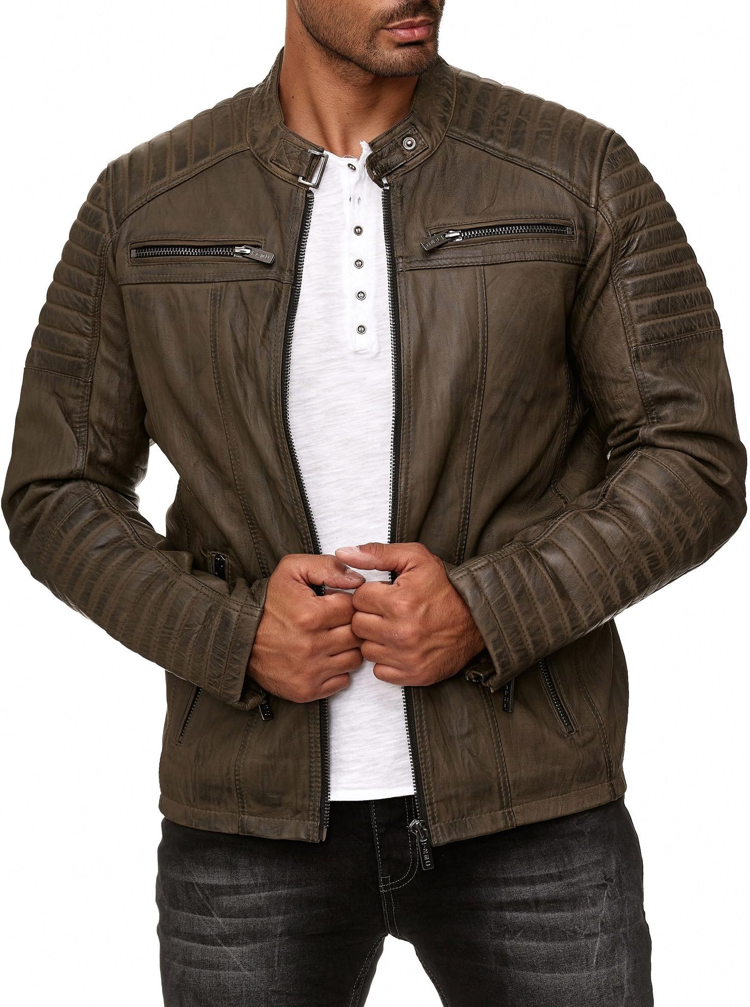 Red Bridge - Modern Real Leather, Cotton and Synthetic Leather Jacket for Men