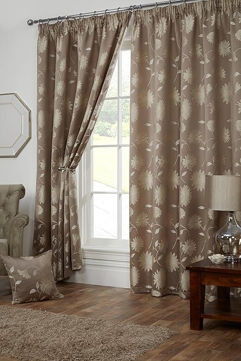 Curtains Pelmets Aubergine Cream Elegant Floral Jacquard