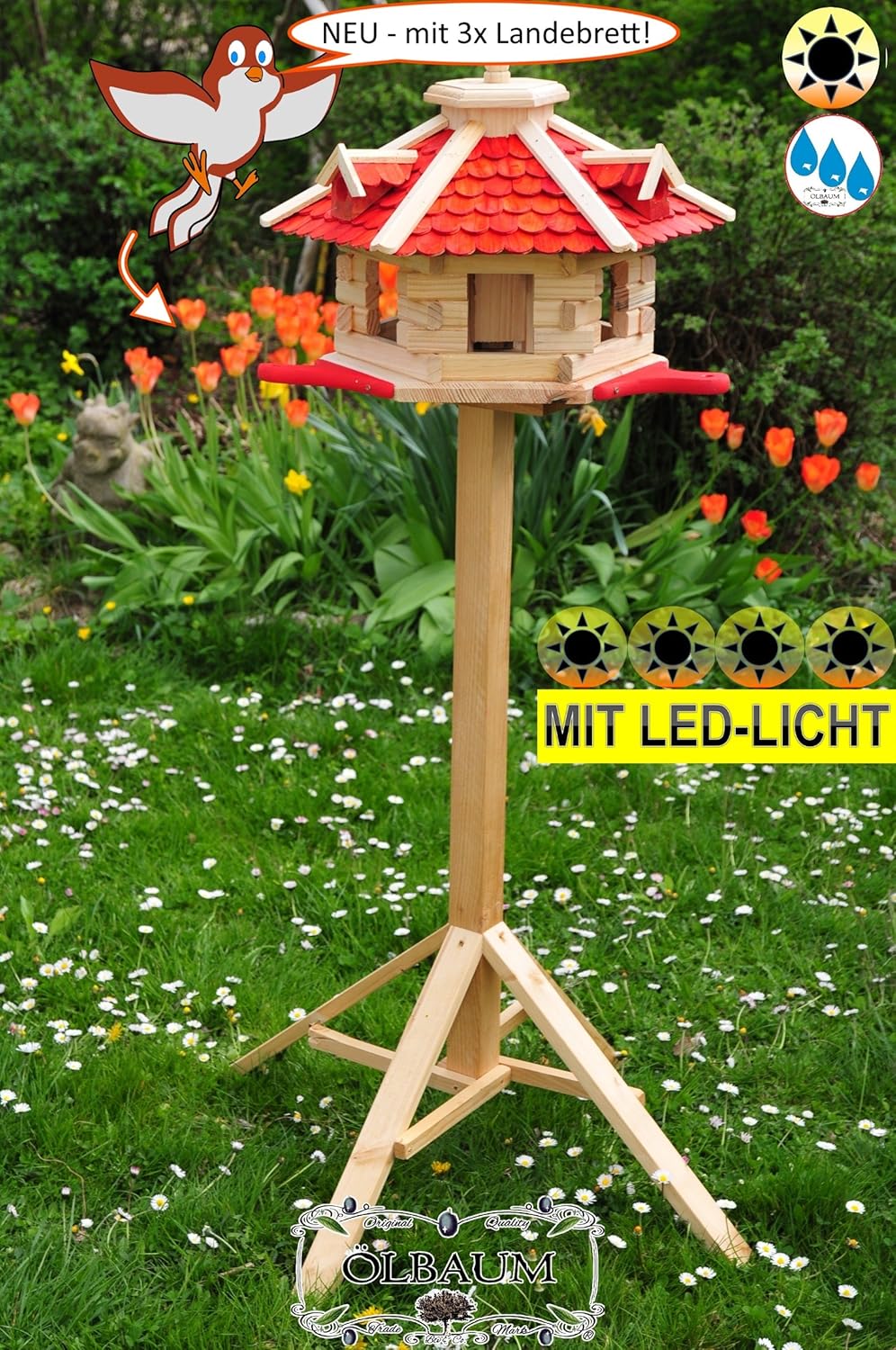 Garten Vogelfutterhaus Mit Landebahn Led Beleuchtung Licht