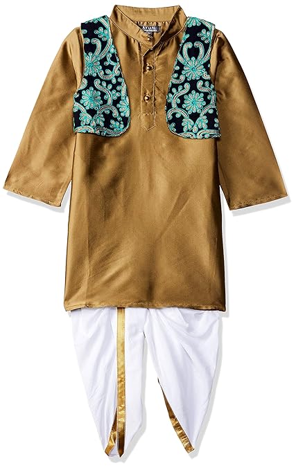 All Things Uber Nice Boys' Regular Fit Dhoti (BKLS DAT GLD_Antique Golden-White_4-5 Years)
