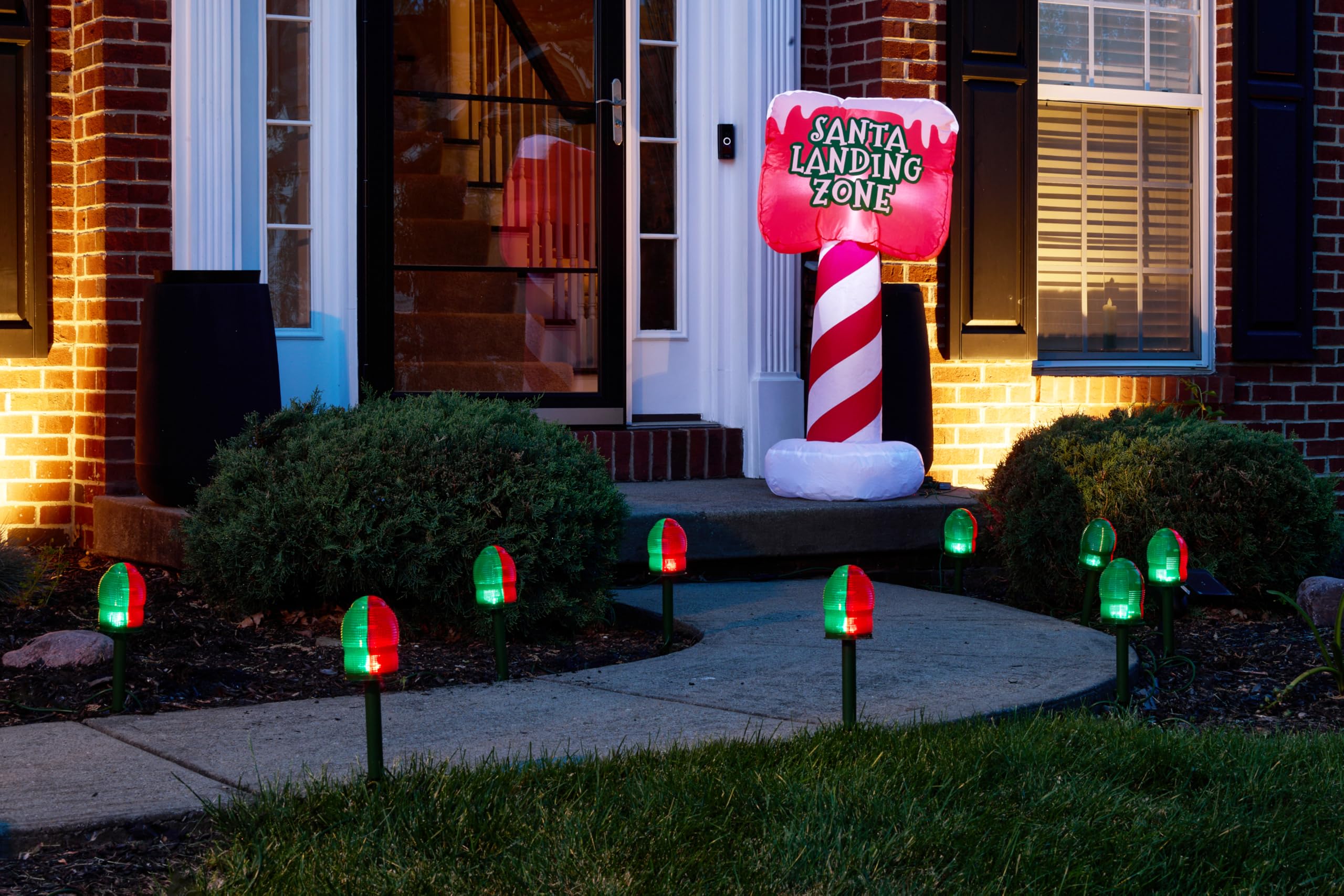 holiscapes® vintage santa runway lights with santa landing zone inflatable sign