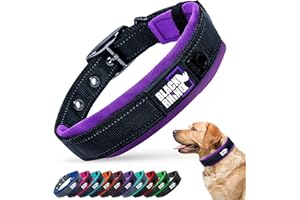 Black Rhino Reflective Dog Collar - Heavy Duty Adjustable Comfort Collar with Ultra Soft Neoprene Padding for All Breeds - Weatherproof, Lightweight Dog Collars for Medium Dogs (Medium, Purple/Black)