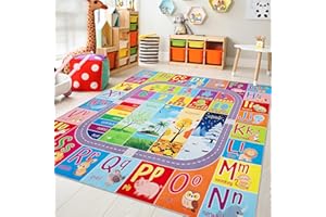 UKISS ABC Kids Rug,Toddler Educational Play Rug for Learning Alphabet, Numbers, Colors, Seasons and Animal Words,55"x55"Washa