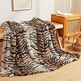 XeGe Luxury Faux Fur Throw Blanket, Soft 50x60 Tiger Print Fluffy Blanket Throw, Shaggy Plush Decorative Farmhouse Couch Blanket, Cute Furry Throw Fuzzy Blanket for Sofa Bed, Tiger Print Brown