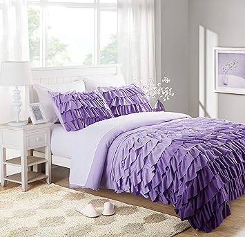 Cassiel Home Gorgeous 3 Pieces Waterfall Flowing Ruffle Comforter