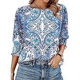IECCP 3/4 Length Sleeve Womens Tops Summer 2026 Fashion Trendy Boat Crew Neck Smocked Work Dressy Casual T Shirt Blouses