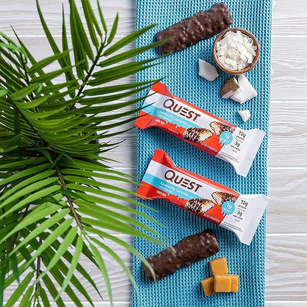 QUEST NUTRITION COCONUTTY CARAMEL CANDY BARS, 12G OF PROTEIN, 3G NET CARBS, 1G OF SUGAR, GLUTEN FREE, 12 COUNT