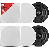 Pyle 6.5” Ceiling Wall Mount Speakers, Pair of 2 Way Flush Mount Midbass Woofer Speaker System, PET Dome Tweeter, 60Hz-20kHz 