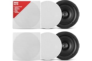 Pyle 6.5” Ceiling Wall Mount Speakers, Pair of 2 Way Flush Mount Midbass Woofer Speaker System, PET Dome Tweeter, 60Hz-20kHz 