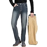 geithran Men's Sherpa Fleece Lined Jeans Winter Thermal Pants with Stretch Denim Business Casual Straight