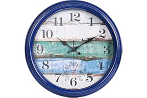 Yoiolclc Large Outdoor Clock Waterproof with Thermometer Vintage Rustic Coastal Clock for Pool Garden Patio (16 Inch,Dark Blu