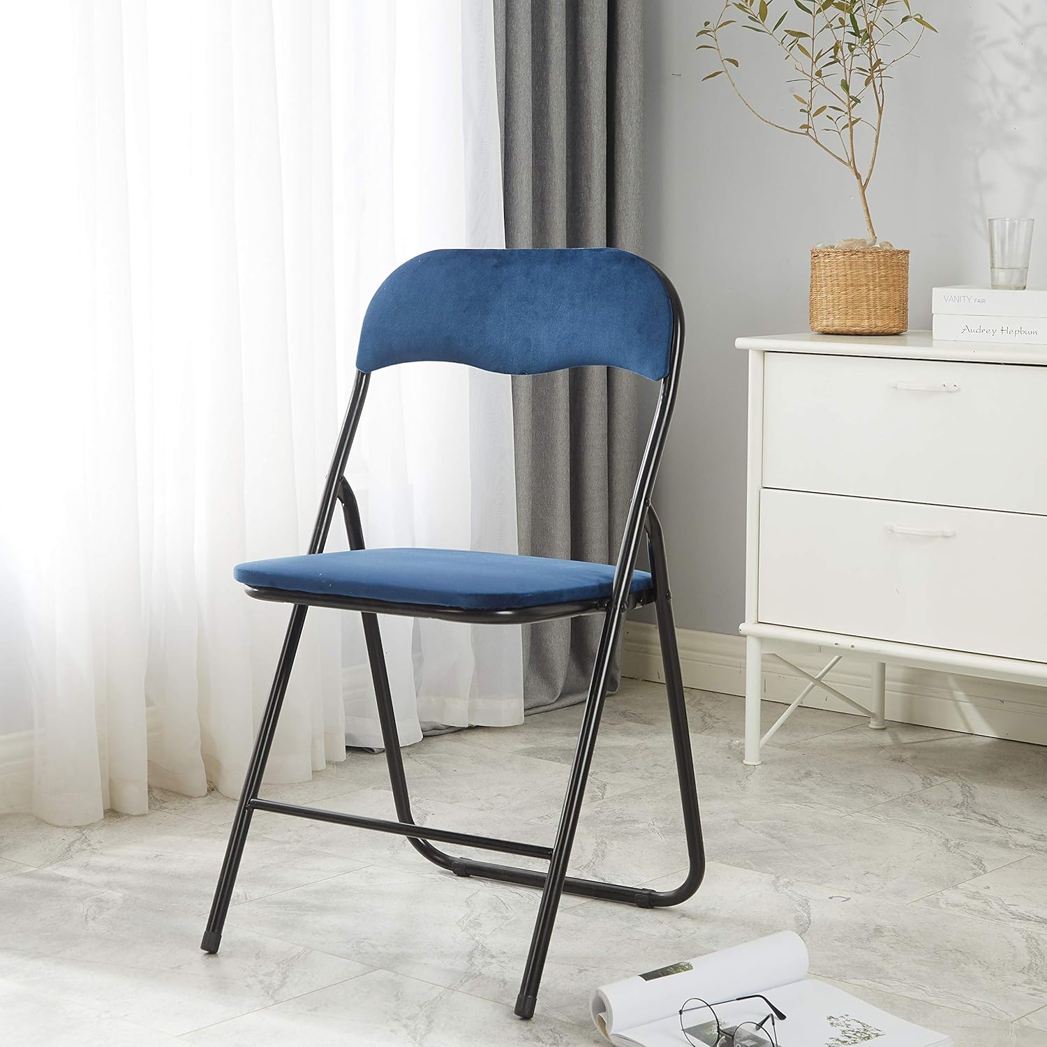 Urban Shop Velvet Folding Chair, Black: Furniture & Decor