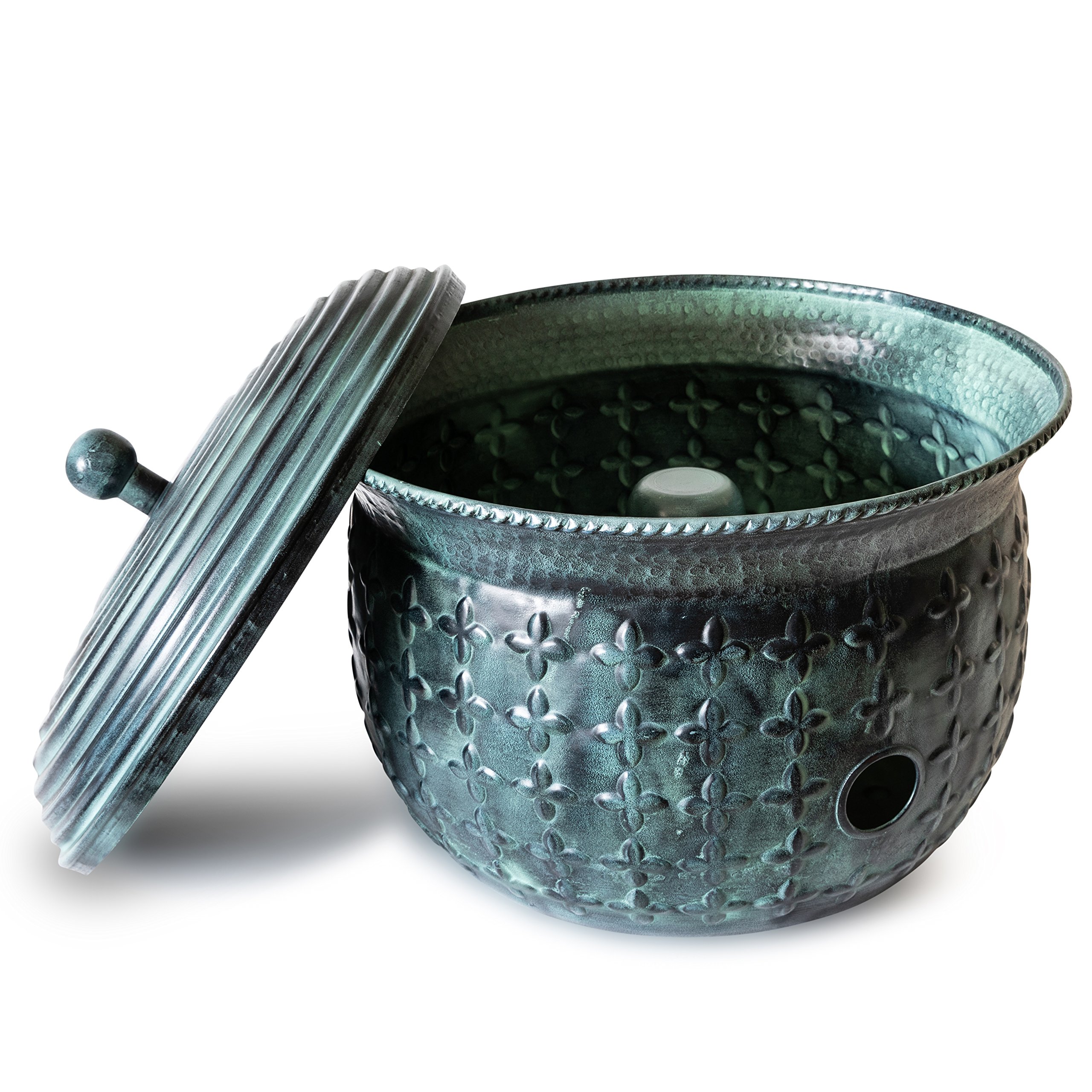 garden hose holder storage pot copper with bonus lid antique green finish lattice steel
