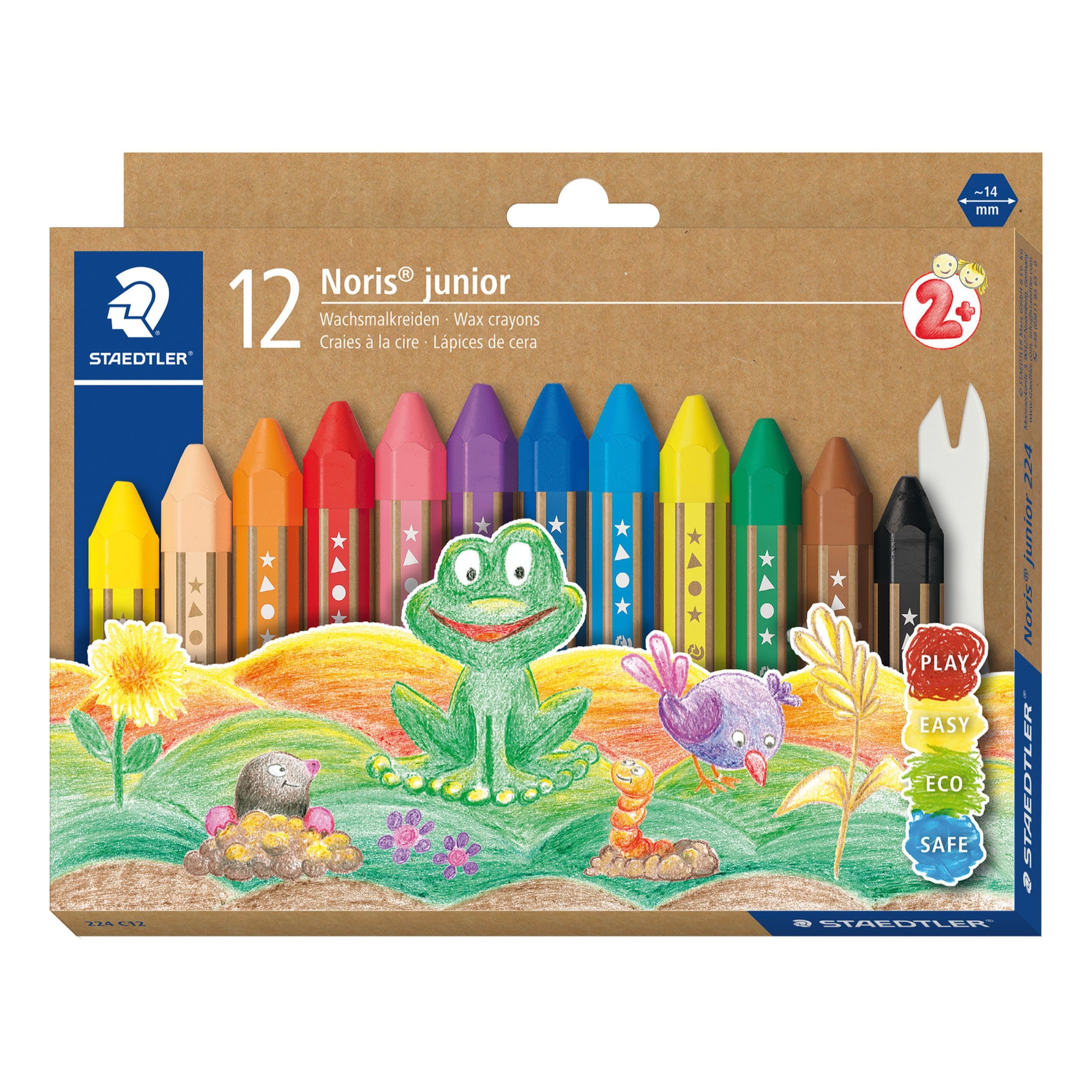 STAEDTLER 224 C12 Noris Junior Wax Crayons for 2 years+ - Assorted Colours (Pack of 12)