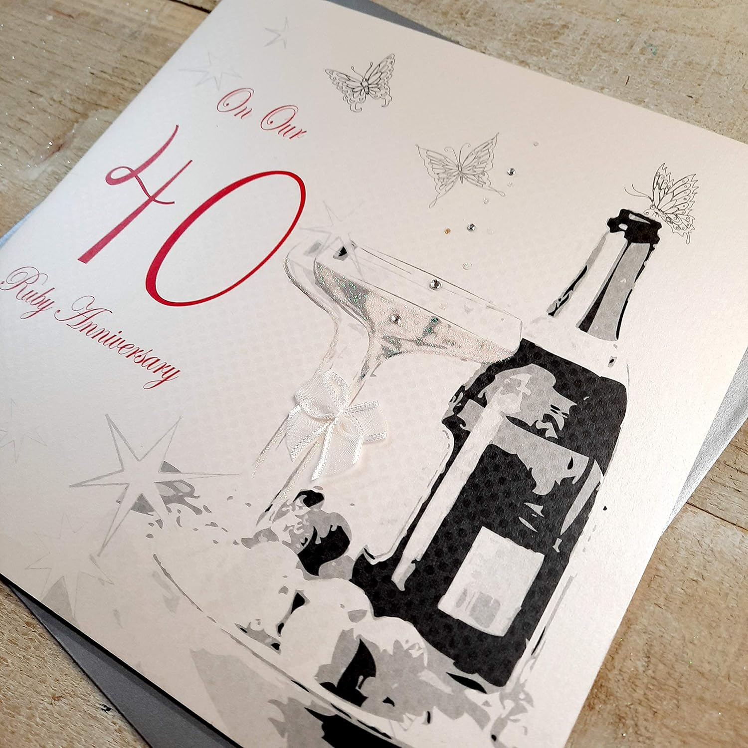 white cotton cards Large On Our Ruby Wedding Anniversary,Handmade 40th Anniversary Card, White, 22cm x 22cm - Image 3