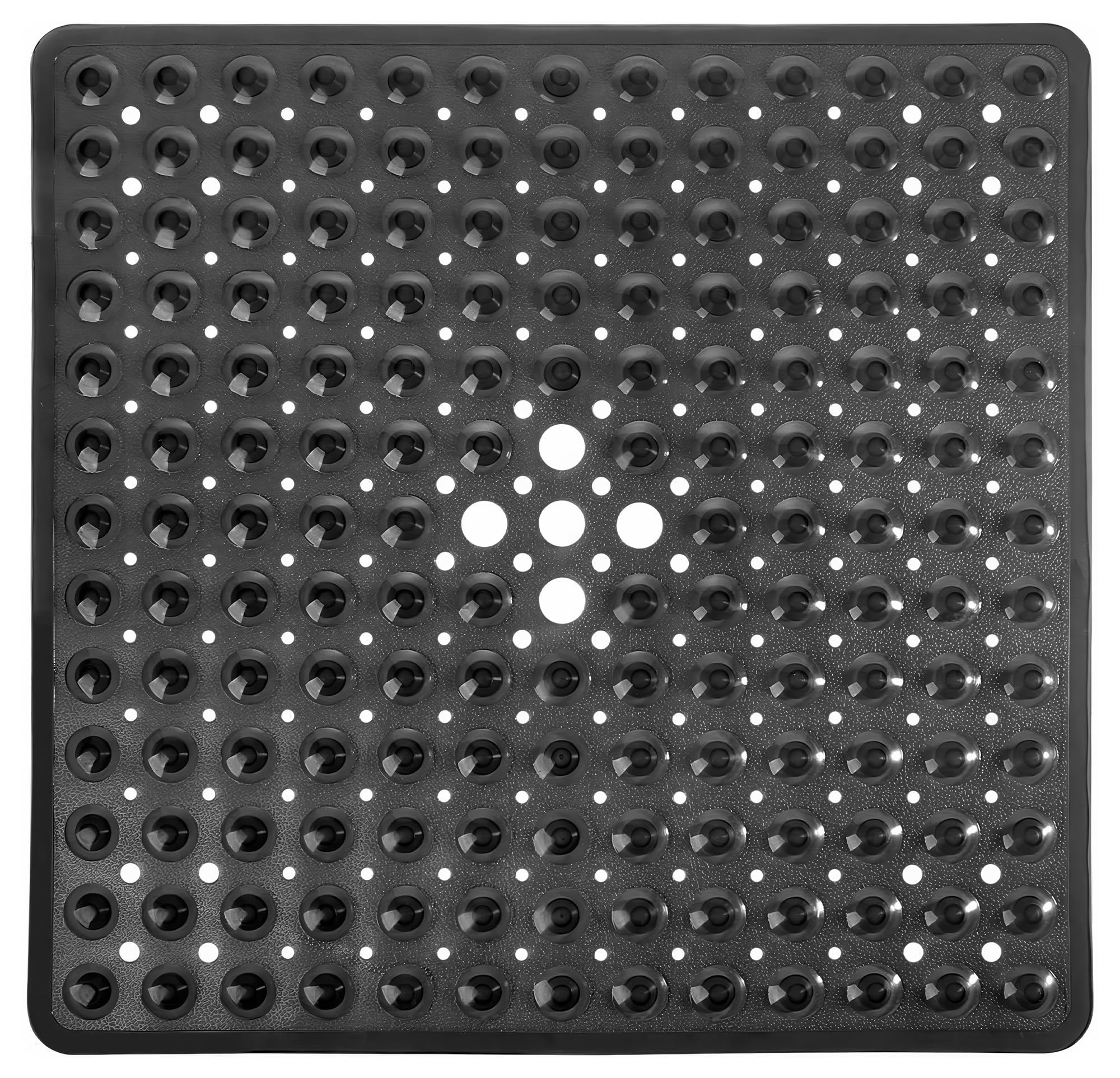ADOV Shower Mat Non Slip Anti Mould, 53 x 53 cm Square Bath Mat Black for Inside-Shower, Anti Slip Shower Mats with Strong Suction Cups and Drain Holes, Mildew Resistant, Machine Washable