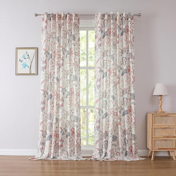 KAYNE STUDIO NAVY RED CURTAIN PANELS LINEN TEXTURED...