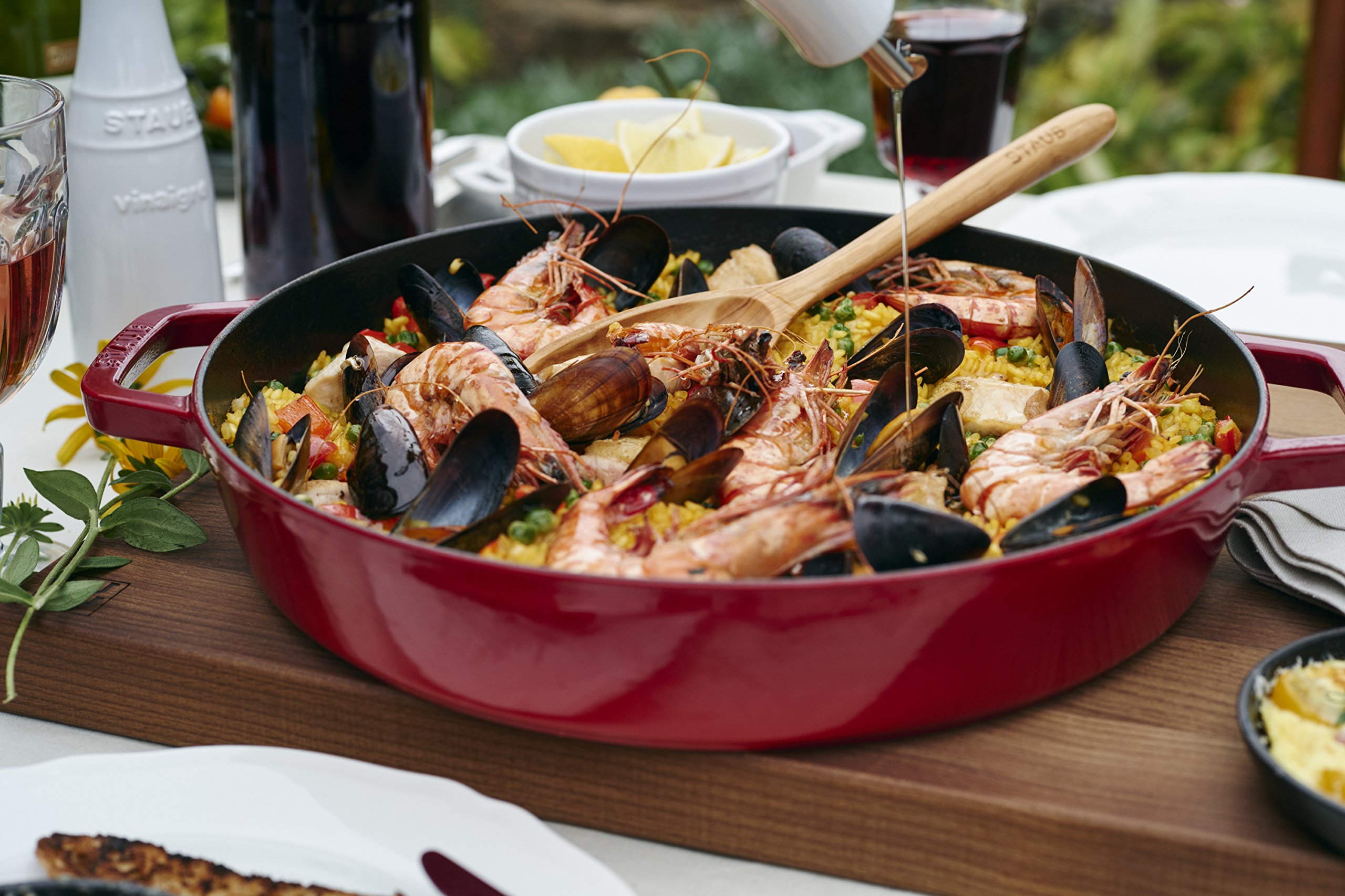 STAUB 40511-475 Braiser Saute Pan, Cherry, 9.4 inches (24 cm), Double Handed, Cast Enameled Pot, Shallow Type, Sukiyaki, Induction Compatible, Made in Japan