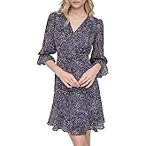 DKNY Women's V-Neck Balloon Sleeve with Ruffle Hem