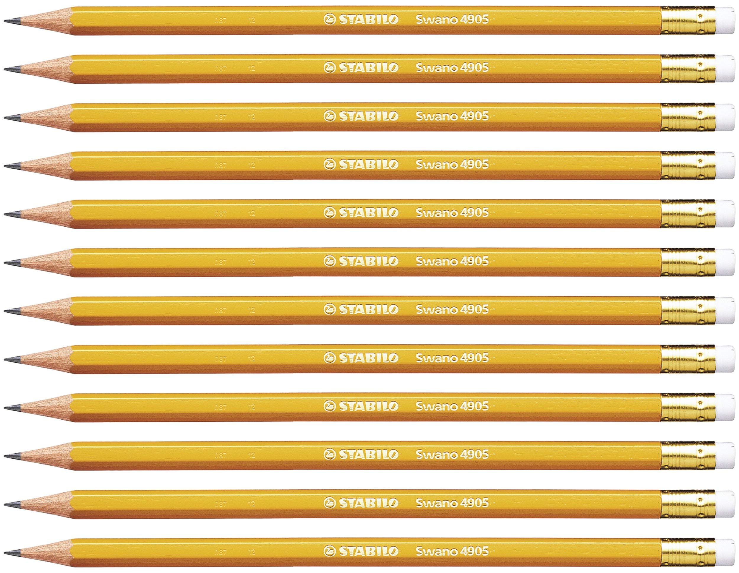 STABILO Swano with Eraser HB, 12er Collapsible Box, Yellow - Pencil