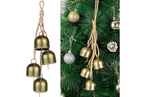 ALDMIO Vintage Brass Bells - Hanging Gold Christmas Bells for Mantle, Garland, Wreath
