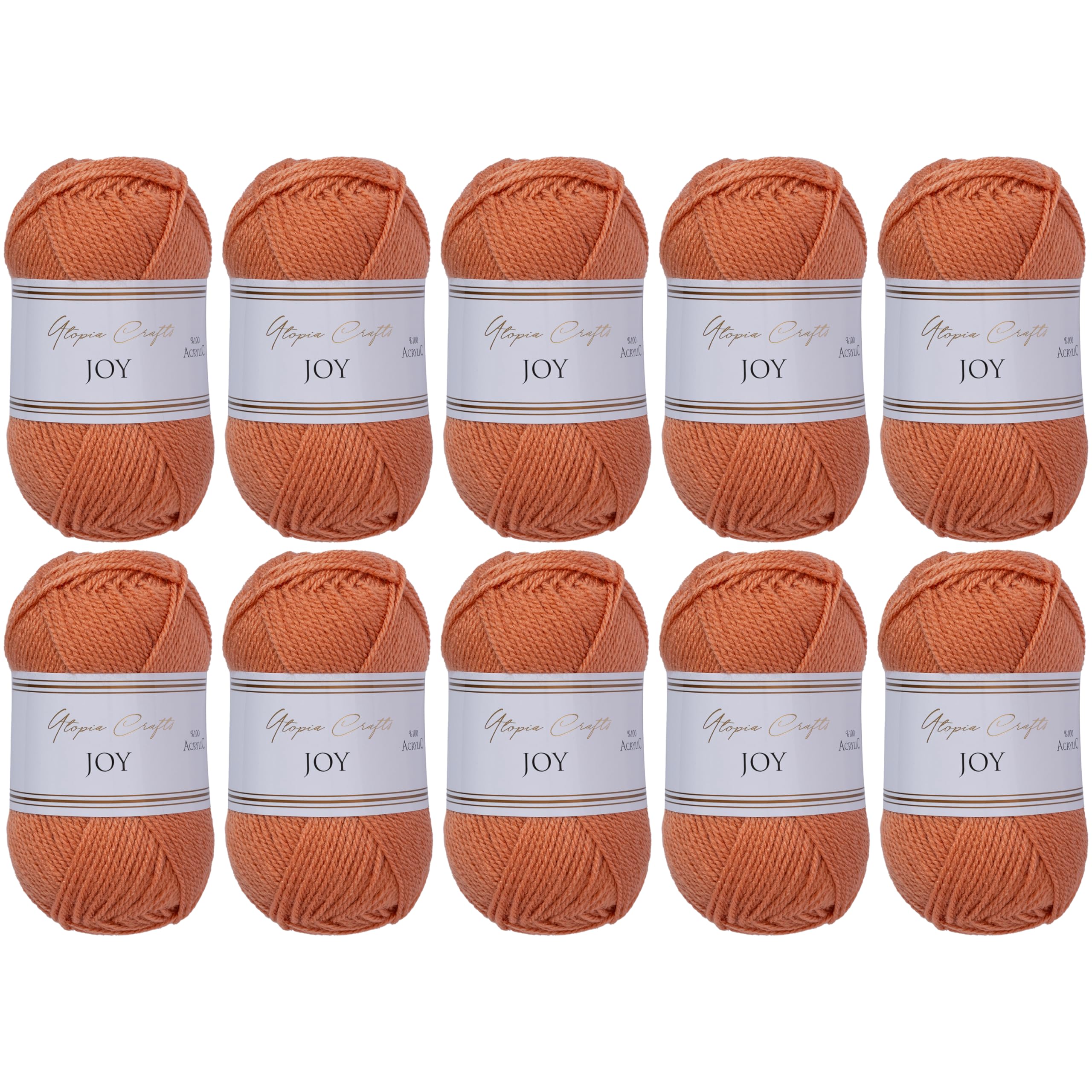 Utopia Crafts Joy Plain Knitting and Crochet Yarn, Soft, Easy Care, 100% Polyacrylic, 10 x 50 g Ball, 150 m (Pottery Clay)