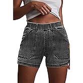 HVEPUO Womens Jean Shorts High Waisted Summer Cotton Stretchy Casual Pull On Beach Elastic Waist Denim Shorts with Pockets