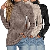 Velvelhall 3 Pack Women Turtleneck Nursing Tops, Breastfeeding Maternity Shirts Long Sleeve Ribbed Sweaters with Hidden Zips