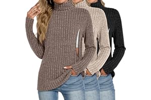 Velvelhall 3 Pack Women Turtleneck Nursing Tops, Breastfeeding Maternity Shirts Long Sleeve Ribbed Sweaters with Hidden Zips