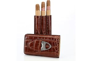 Cross Peak Products Brown Leather Cigar Case Holder with Cutter Set for 3 Cigars – Perfect Size for Men Shirt Pockets Golf Cart or Travel - Makes Great Gift with Black Gift Box Included