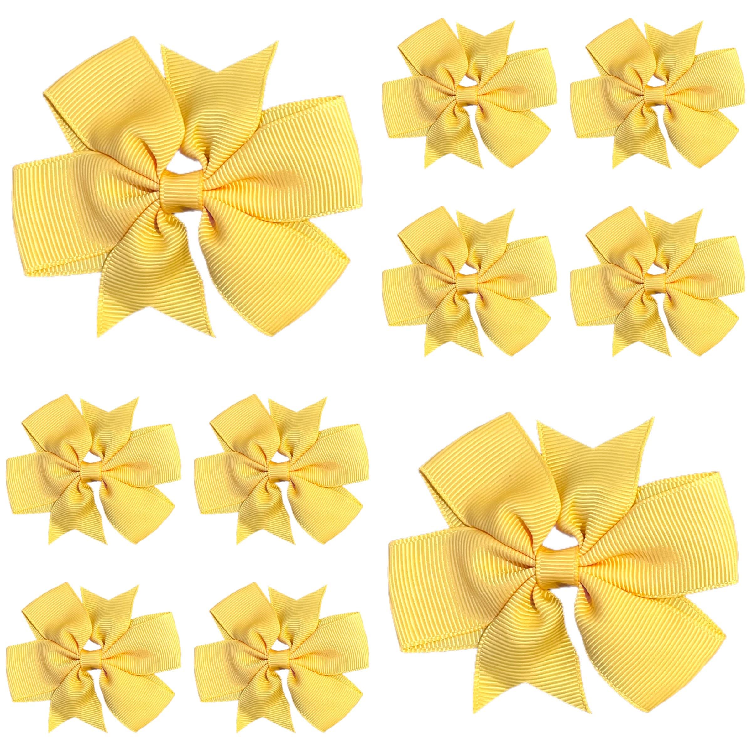 10pcs Golden Yellow Hair Bows Clips Slides Grips 3" inch Pinwheel Solid Vibrant Colour Girls Hairbows — image 1