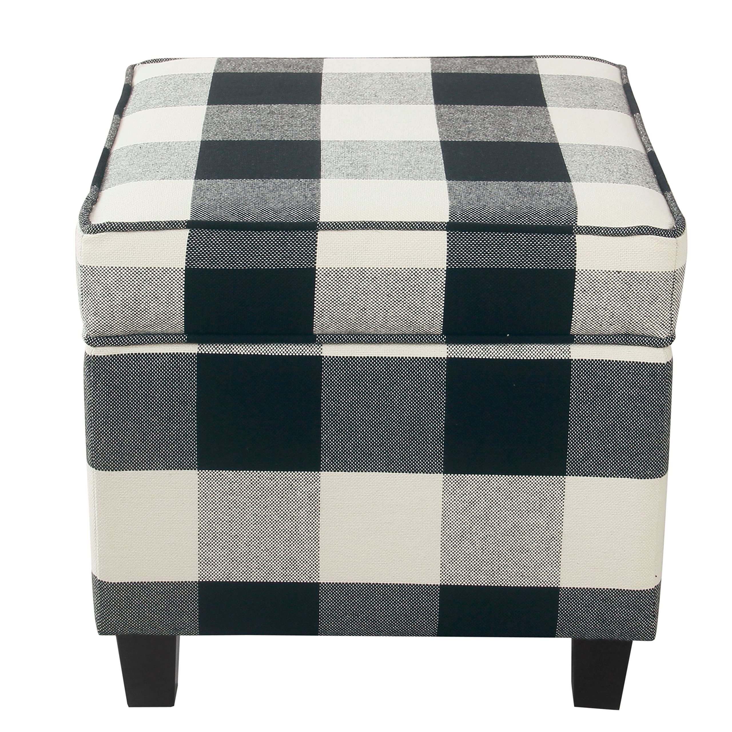 HomePop Home Decor | K7342-F2262| Classic Square Storage Ottoman with Lift Off Lid | Ottoman with Storage for Living Room & Bedroom, Black Plaid Large Image