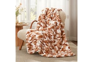 Amélie Home Chunky Knit Throw Blanket for Couch, Soft Chenille Crochet Blanket for Sofa, 50"x60", Space-Dyed Burnt Orange