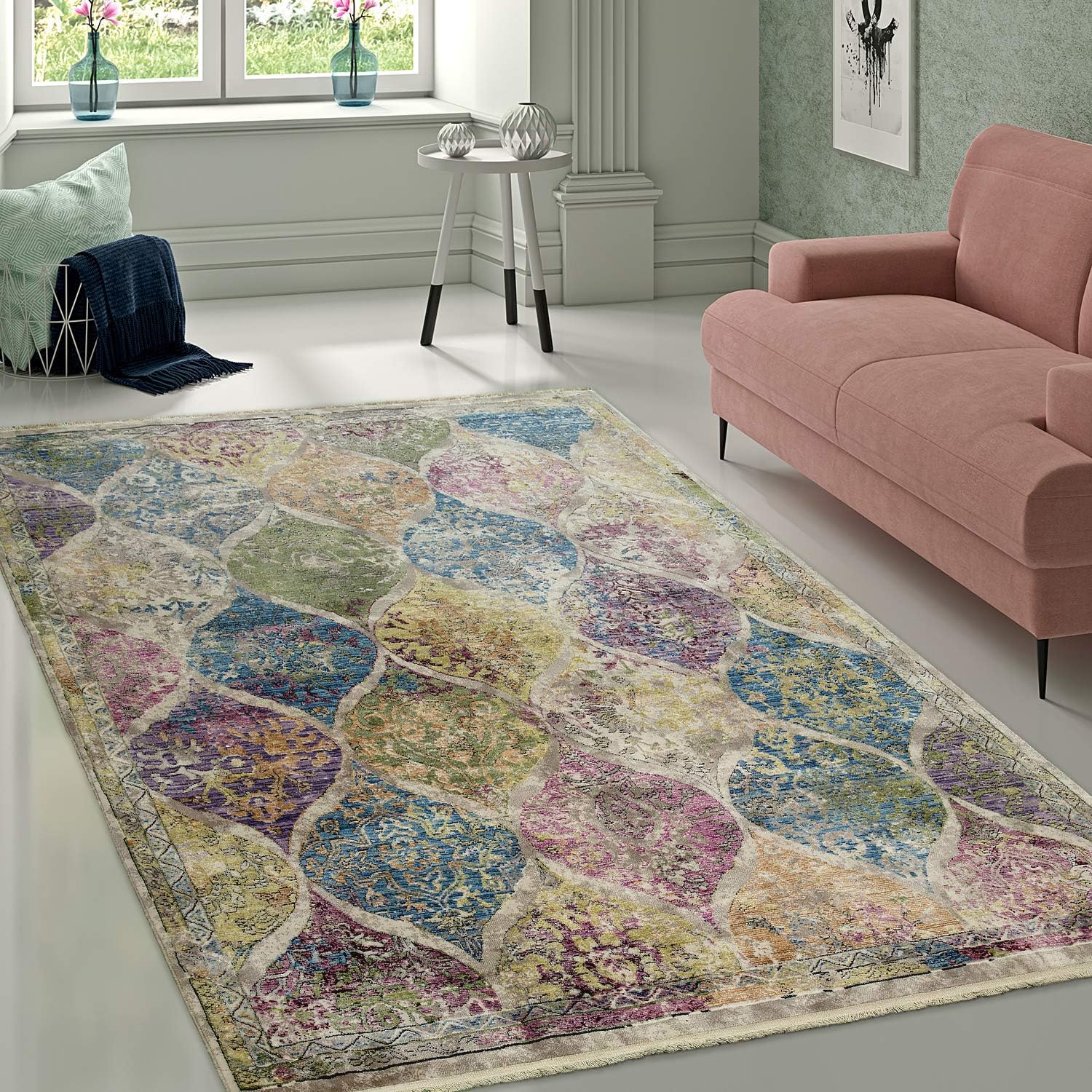 Amazon Com Paco Home Area Rug Orient Style Multicolor Shimmer Bright Teal In Green Pink Size 6 7 X 9 6 Home Kitchen