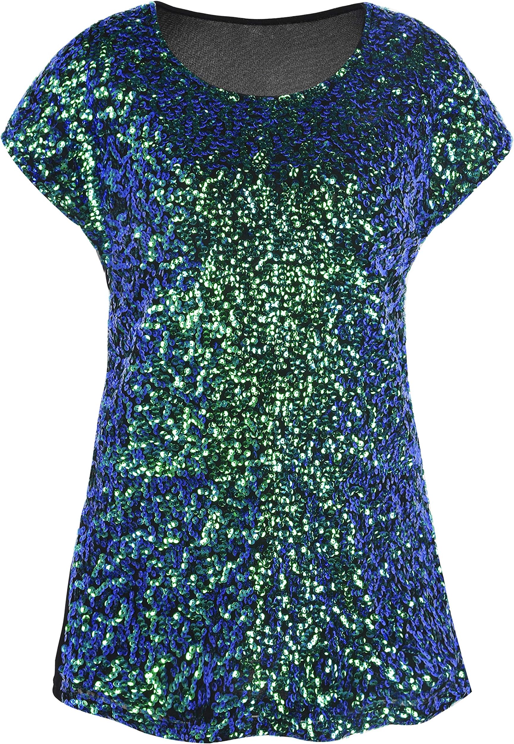 Women's Sequin Top Glitter Short Sleeve Tunic Blouse Tops
