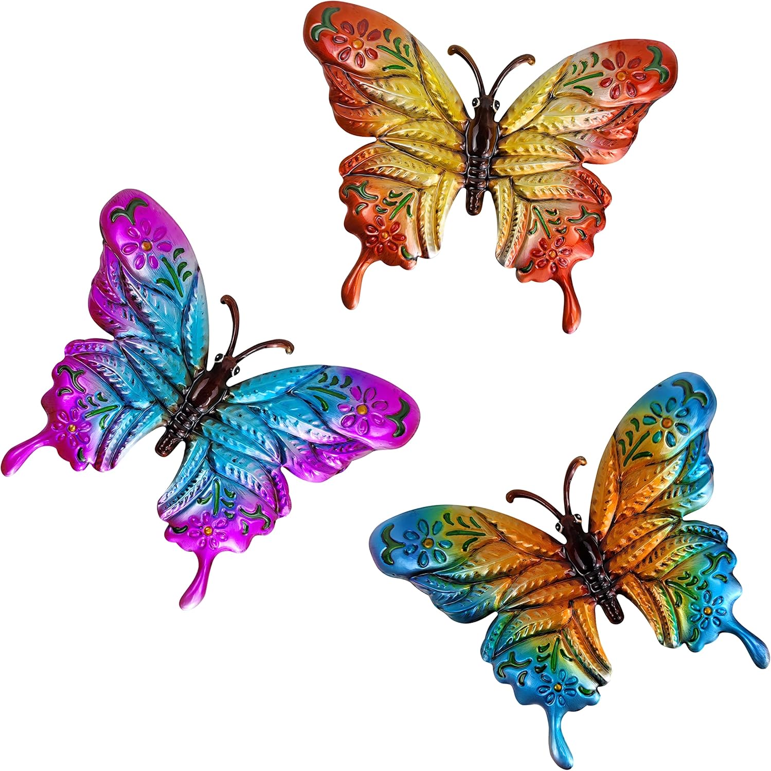 Plaques & Wall Art - Metal Butterfly Wall Art Decor Set of 3, 3D Metal Wall Decor for Kitchen Living Room Bedroom Terrace Balcony Patio Fence Outdoor Indoor Decoration, Wall Sculpture Art, Handmade Gifts for Family, Friends