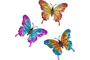 YARDANCER Metal Butterfly Wall Art Decor Set of 3, 3D Metal Wall Decor for Kitchen Living Room Bedroom Terrace Balcony Patio Fence Outdoor Indoor Decoration, Handmade Gifts for Family, Friends