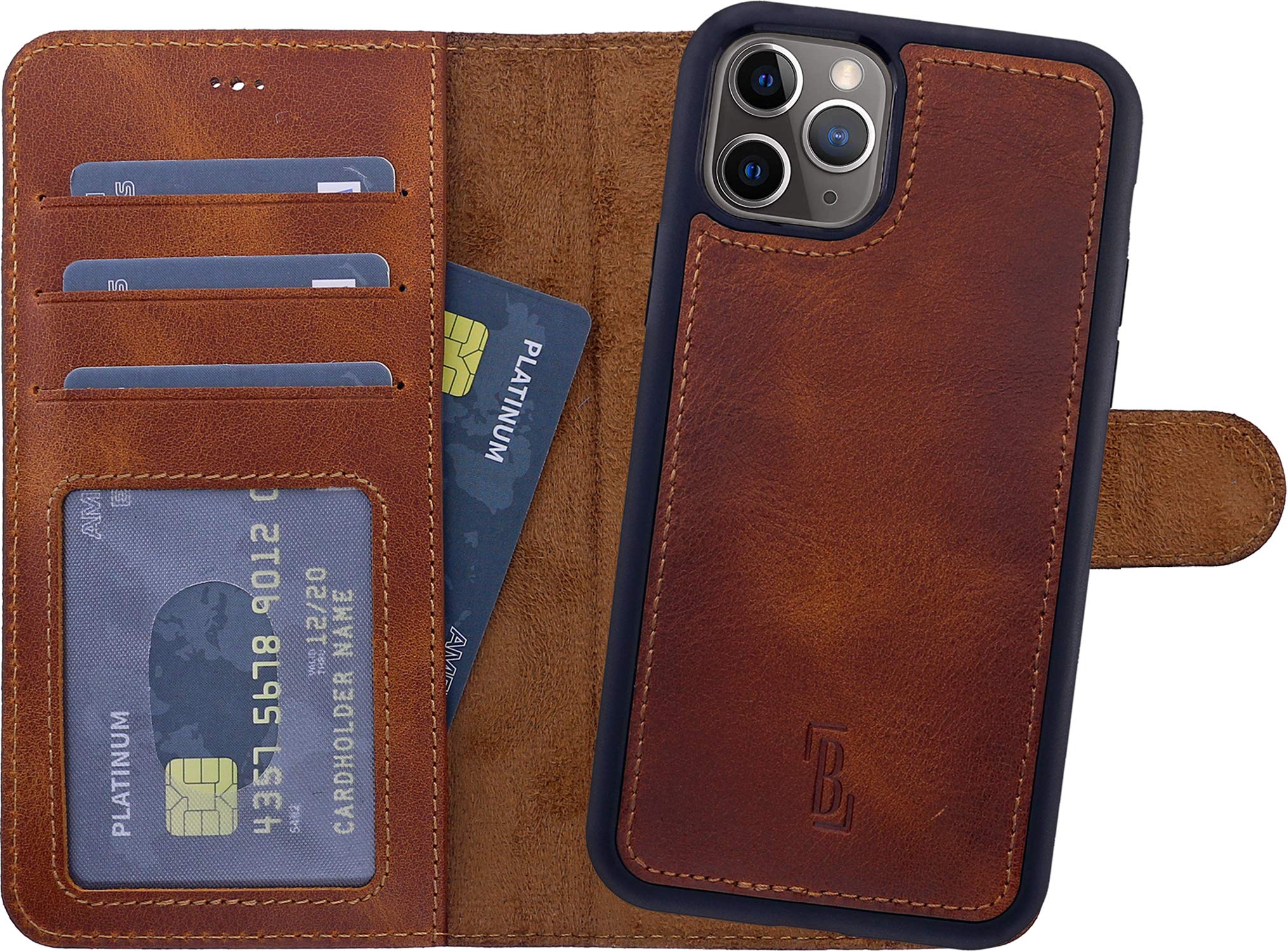 Burkley 2-in-1 Leather Mobile Phone Case for iPhone 13 Pro Max Mobile Phone Case with Removable Back Cover, 360° Protection, RFID Blocker