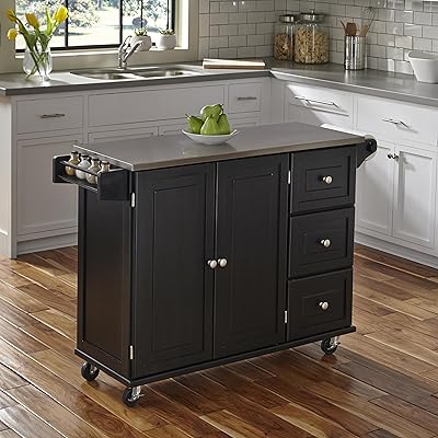 Liberty Black Kitchen Cart with Stainless Steel Top by Home Styles