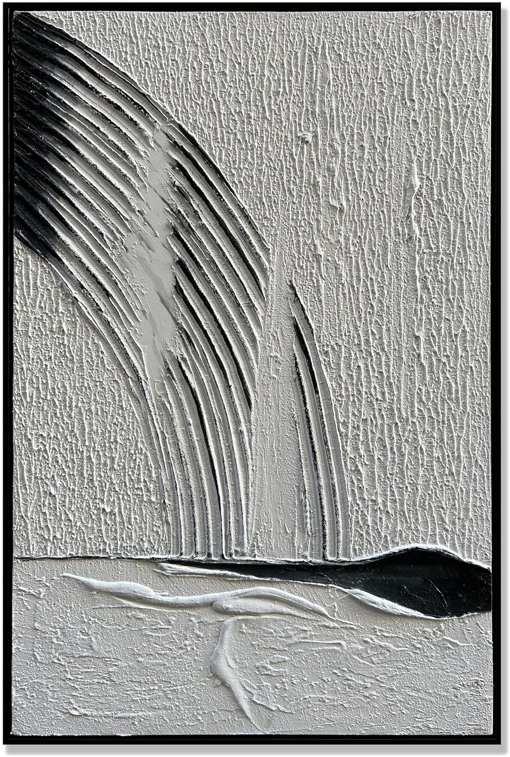 Paintings - Slyart Black and White Painting, Black Framed Abstract Wall Art, Large Oil Painting on Canvas Texture Wall Art, Minimalism Black and White Artwork for Wall Decor