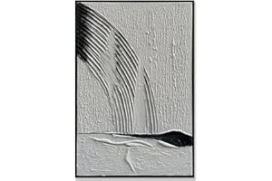 Slyart Black and White Painting, Black Framed Abstract Wall Art, Large Oil Painting on Canvas Texture Wall Art, Minimalism Black and White Artwork for Wall Decor