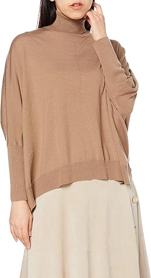 Amazon エーシーバイアルファキュービック ポンチョ風ニットプルオーバー レディス レディース モカ L セーター 通販