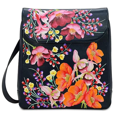 Anuschka Damen Echtes Leder Große Konvertierbar Flap Rucksack | Handgemaltes Originalvorlage | 12” x 13” x 2,5” Moonlit Meado
