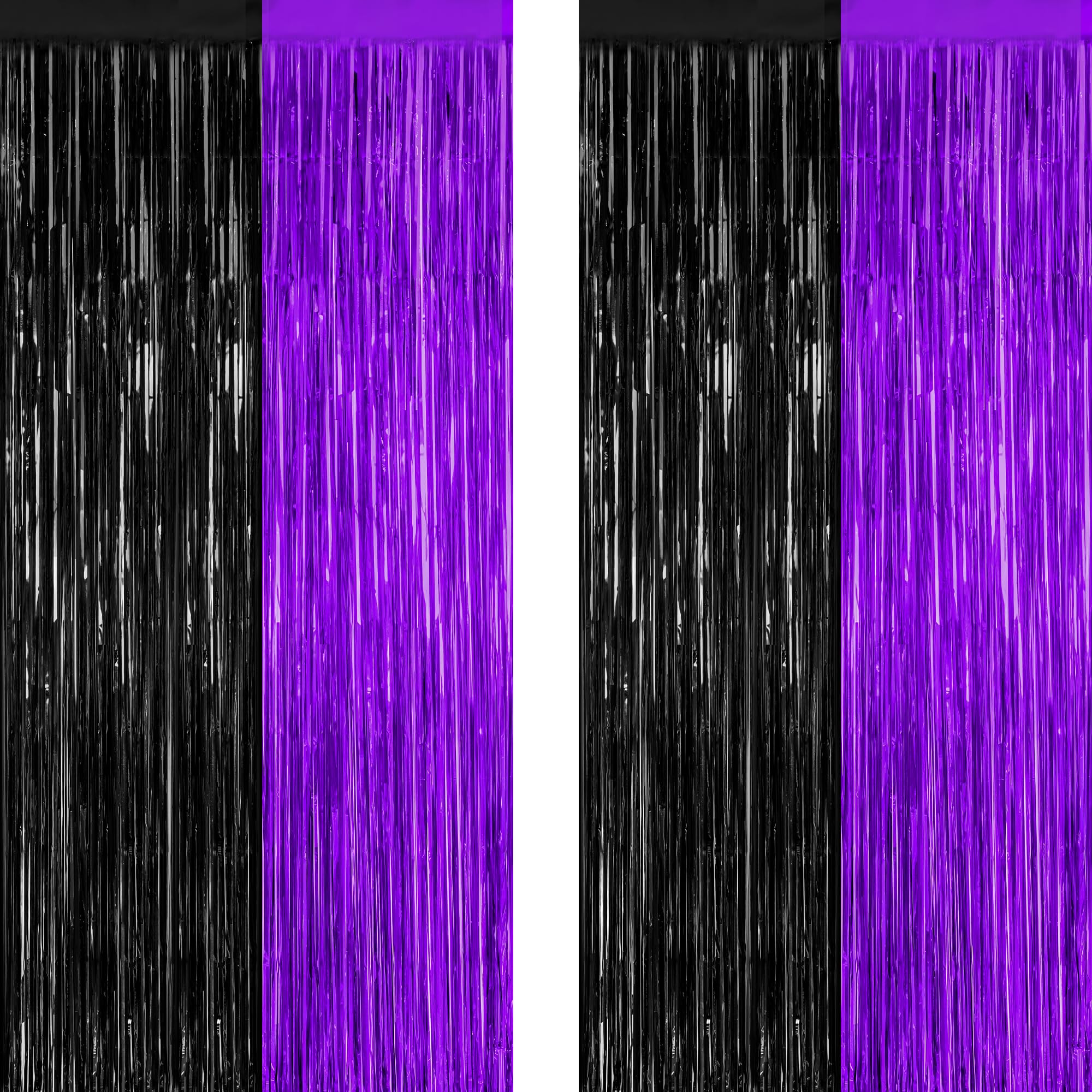 Photo 1 of 2 Pack Halloween Decor, 3.28 FT x 7.05 FT Purple and Black Foil Streamer, Metallic Fringe Curtains Tinsel Backdrop Party Streamer, Indoor Halloween Decorations Party Supplies Photo Booth Props